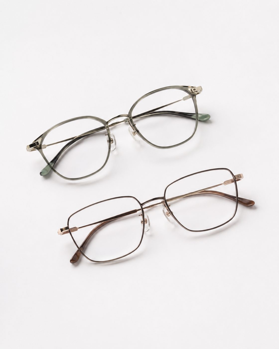 Chow Yang frames in sage green and brown metal